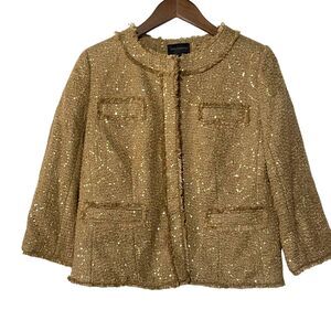 Investments Gold Sequin Blazer Jacket Fringe Trim Lined New Size 10